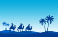 Blue Christmas Nativity scene. Greeting card background.