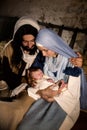 Christmas nativity in a barn Royalty Free Stock Photo