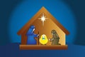 Nativity family blue scene card Royalty Free Stock Photo