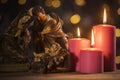 Nativity scene with burning candles Royalty Free Stock Photo