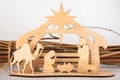 Christmas Nativity Scene of baby Jesus in the manger with Mary and Joseph in silhouette surrounded by the animals Royalty Free Stock Photo