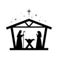 Christmas nativity scene with baby Jesus, Mary and Joseph in the manger.Traditional christian christmas story. Vector illustration