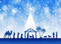 Christmas Nativity Scene on blue starry background Royalty Free Stock Photo