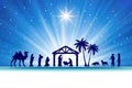 Christmas Nativity Scene on blue starry background Royalty Free Stock Photo