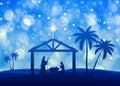 Christmas Nativity Scene on blue starry background Royalty Free Stock Photo