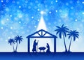 Christmas Nativity Scene on blue starry background Royalty Free Stock Photo