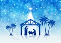 Christmas Nativity Scene on blue starry background Royalty Free Stock Photo