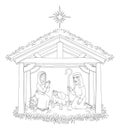 Christmas Nativity Scene Cartoon Coloring Royalty Free Stock Photo