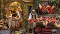 Christmas nativity scene, detail of a Neapolitan Presepe representing a butcher`s shop.