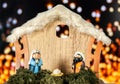 Nativity scene portal on a background of blurry lights Royalty Free Stock Photo