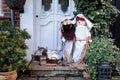 Christmas nativity scene on front doorstep