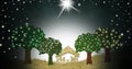 Christmas Nativity Scene greeting card, panoramic image Royalty Free Stock Photo