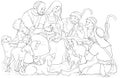 Christmas Nativity Scene with Holy Family baby Jesus, Mary, Joseph and shepherds Coloring Page