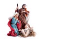 Christmas nativity scene with Holy Family, isolated on white background Royalty Free Stock Photo