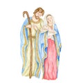 Christmas nativity scene with the Holy Family watercolor illustration, Madonna, child Jesus, Saint Joseph. Saint Virgin Royalty Free Stock Photo