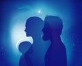 Christmas nativity scene isolated. Colored silhouette profiles with Joseph - Mary and baby Jesus in modern style Royalty Free Stock Photo