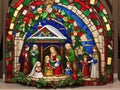 Christmas Nativity Scene with Jesus and Joseph in the Church of the Nativity of the Blessed Virgin Mary and the Child Jesus. Royalty Free Stock Photo