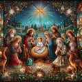 Christmas Nativity Scene with Jesus and Joseph in the Church of the Nativity of the Blessed Virgin Mary and the Child Jesus. Royalty Free Stock Photo