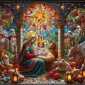 Christmas Nativity Scene with Jesus and Joseph in the Church of the Nativity of the Blessed Virgin Mary and the Child Jesus. Royalty Free Stock Photo