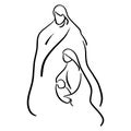 Christmas nativity scene of Joseph and Mary holding baby Jesus vector illustration sketch doodle hand drawn with black lines Royalty Free Stock Photo