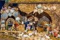 Christmas nativity scene represented with statuettes of Mary, Joseph and baby Jesus Royalty Free Stock Photo