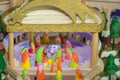 Christmas nativity scene represented with statuettes of Mary, Joseph, Jesus and other characters of the crib. Original representat