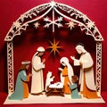 Christmas nativity scene, traditional design made of paper, papercut crafted handmade decoration children illustration