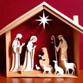 Christmas nativity scene, traditional design made of paper, papercut crafted handmade decoration children illustration