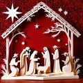 Christmas nativity scene, traditional design made of paper, papercut crafted handmade decoration children illustration