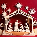 Christmas nativity scene, traditional design made of paper, papercut crafted handmade decoration children illustration