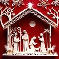 Christmas nativity scene, traditional design made of paper, papercut crafted handmade decoration children illustration