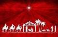 Christmas Nativity Scene white silhouette on red background Royalty Free Stock Photo