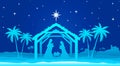 Christmas Nativity Scene on blue background. Greeting card illustration. Royalty Free Stock Photo