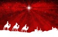 Christmas Nativity Scene white silhouette on red background Royalty Free Stock Photo