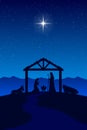 Christmas Nativity Scene: The Holy Family in the desert at night. Royalty Free Stock Photo