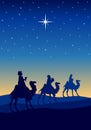 Christmas Nativity Scene - Three Wise Men in the desert Royalty Free Stock Photo