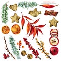 Christmas nature illustration. winter holidays set for greetings.