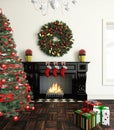 Christmas near fireplace