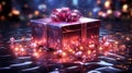 Christmas neon background with gift box