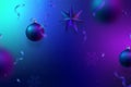 Christmas neon background with hanging balls and a star. Royalty Free Stock Photo