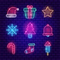 Christmas neon icons set happy christmas collection light signs neon luminous symbols for new year