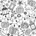 Christmas and New Year background. Black and white seamle Royalty Free Stock Photo