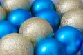 Christmas and New Year background. blue and gold balls Royalty Free Stock Photo