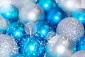 Christmas and New Year background. blue and silver sparkling balls Royalty Free Stock Photo