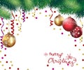 Christmas And New Year background with Christmas branches and Christmas balls. Vector.