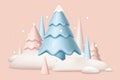 Christmas and New Year 2024 background in 3d realistic design. Festive pine trees and geometric shapes in snow hills with winter Royalty Free Stock Photo