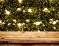 Christmas and New year background with empty wooden deck table Royalty Free Stock Photo