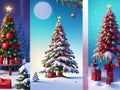 Vibrant and Festive Christmas Cards with Beautifully Decorated Trees Generative AI