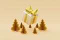 Christmas and New Year background with gift box and gold Xmas pine tree decoration for christmas. 3d rendering Royalty Free Stock Photo