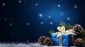 Christmas and New Year background - gift boxes and pine cones and branches on the royal blue background photo by Generative AI Royalty Free Stock Photo